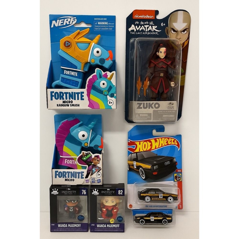 Toy Lot – Fortnite Nerf, Hot Wheels, Avatar Zuko, Marvel Minis – New Sealed